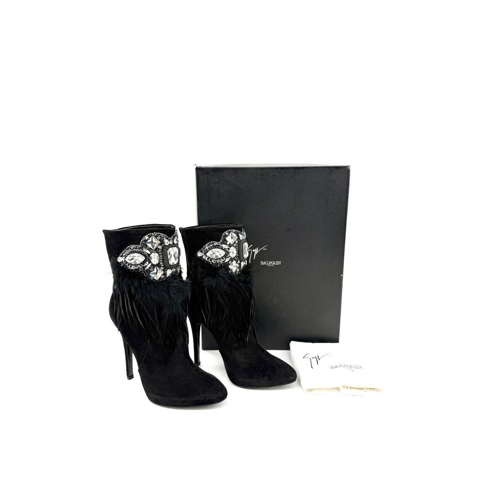 NIB Balmain x Giuseppe Zanotti Rihanna Bootie 39 US 9 Jewel Feathers Ankle Boots - Picture 2 of 13